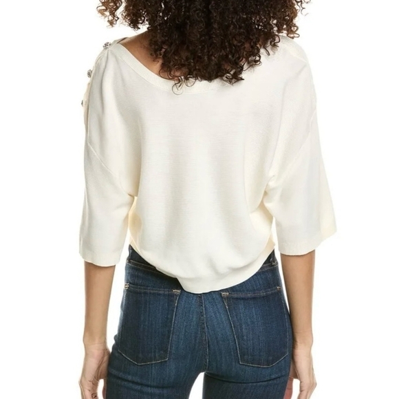 ba&sh Cream Bahi 3/4 Sleeve Boat Neck Jeweled Sweater Small - Picture 4 of 16